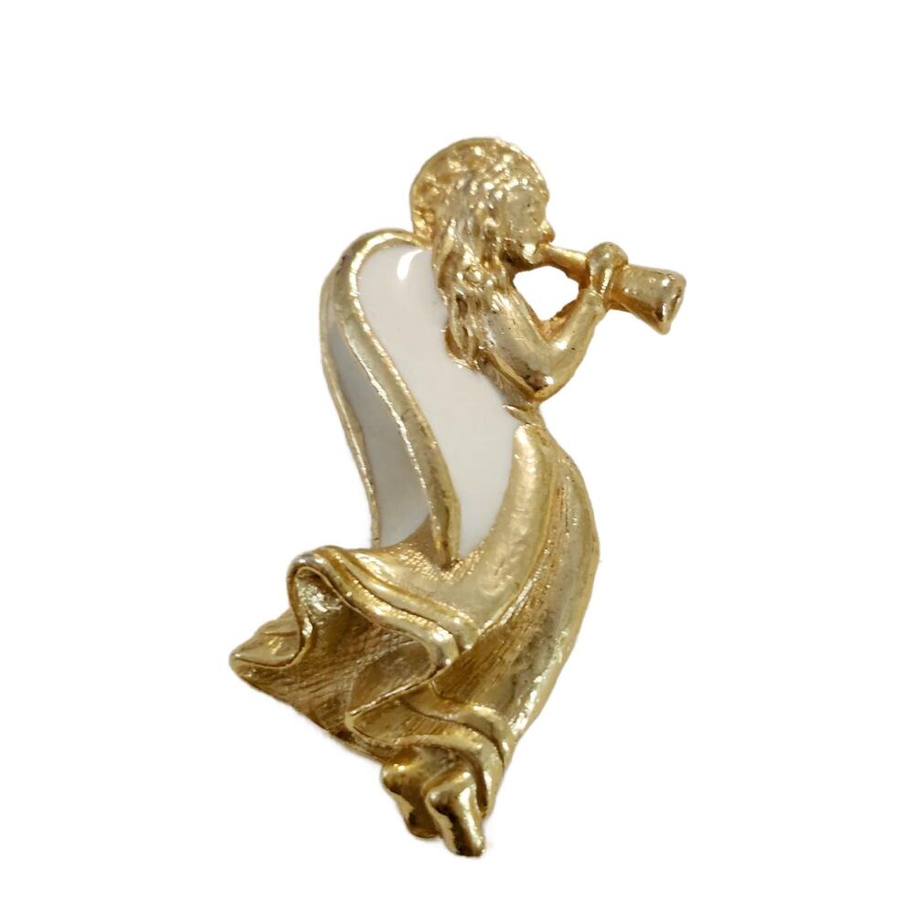 Vintage Enamel Angel Brooch. 2.5" Tall
